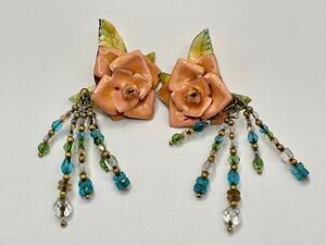 Lunch At The Ritz Vintage Enamel Statement Clip Earrings 1989 RARE!!!